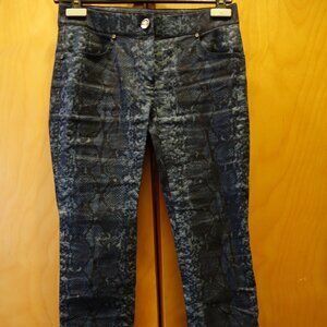 Elie Tahari $200 blue snake print pants/jeans size 0 pants linen blend